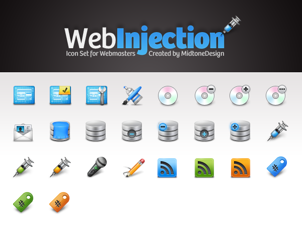 web images. Web Injection is an Icon Pack for webmasters and web developers created 