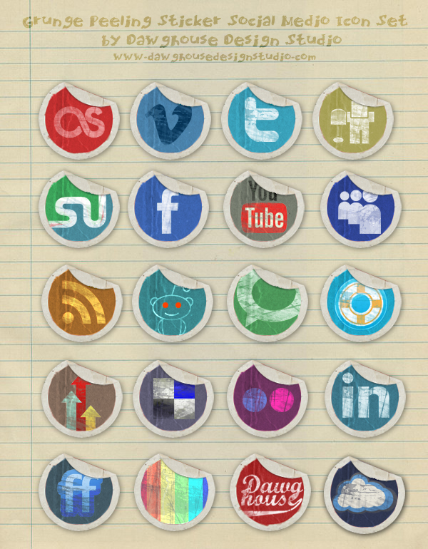 Grunge Peeling Stickers Social Media Icon Pack